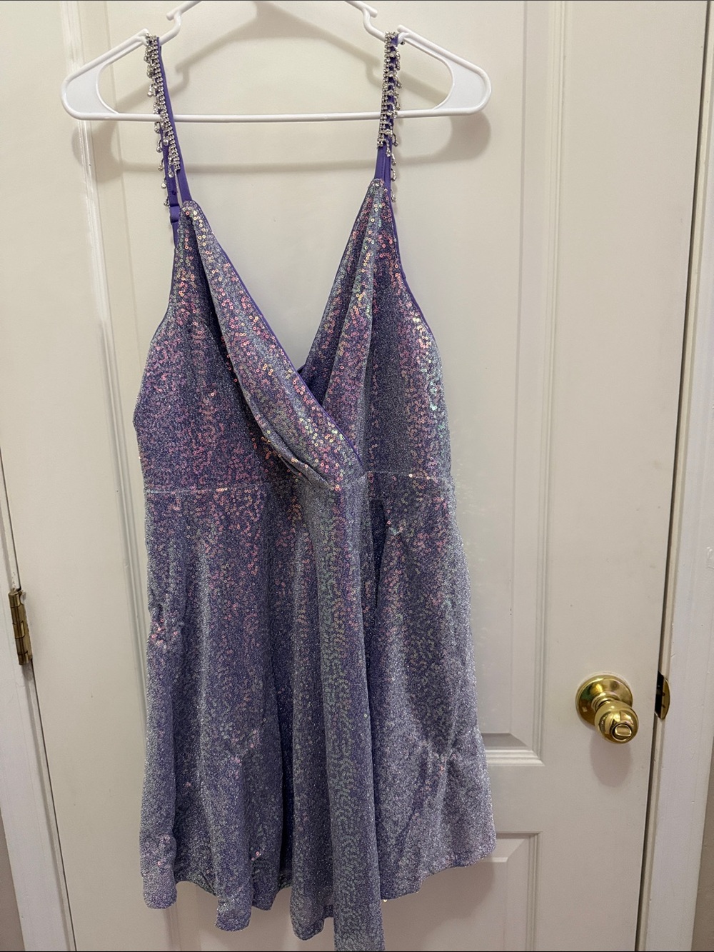 Women’s  2x Sparkly Lavender Sequin A Line Party Dress Jeweled Straps